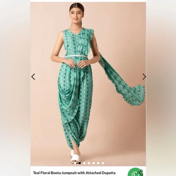 One piece jumpsuit with attached dupatta - Picture 2 of 5